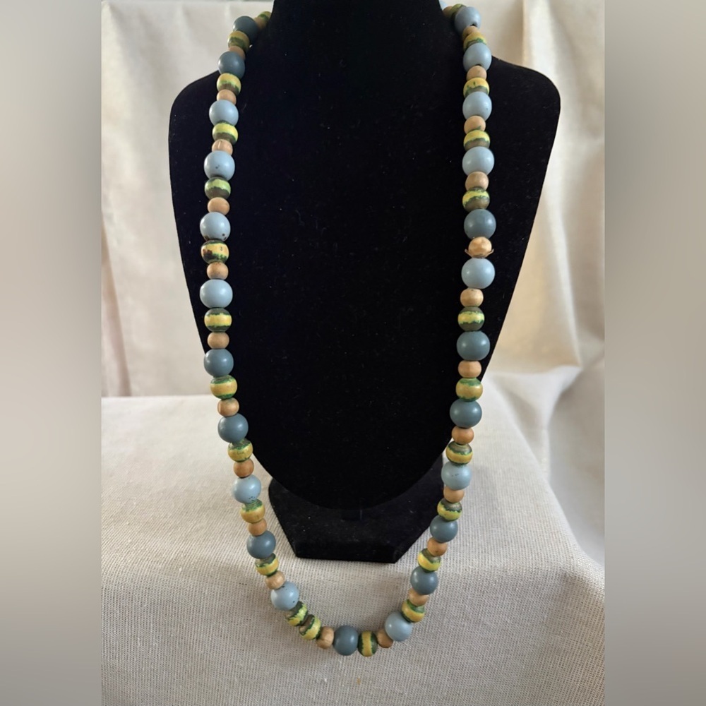 Handcrafted Blue and Green Beaded Necklace